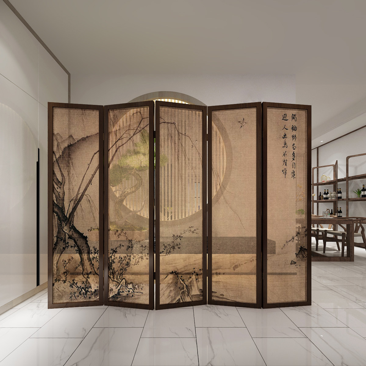 中式实木半透折叠屏风隔断客厅玄关书房简约现代屏风【徽派建筑】