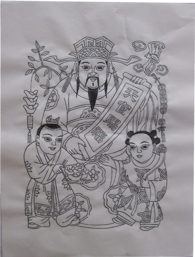 年画潍坊杨家埠白色黄色宣纸天官赐福福中门神年画