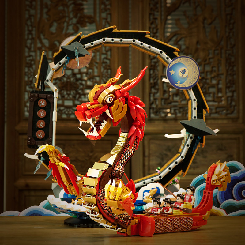 新年礼成年积木乐高摆件拼装高难度moc四海龙腾塑料积木
