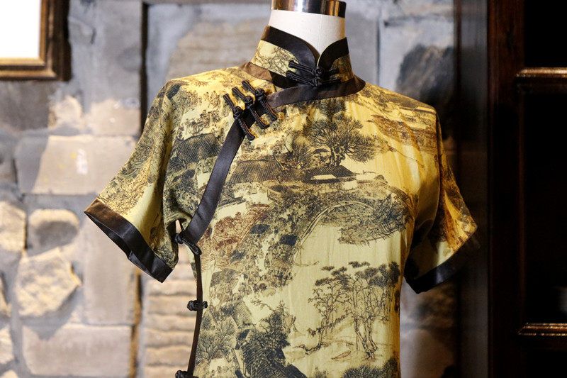 现货 旧事旗袍 清明上河图 高档绵绸艺术民国老式平裁重工无省