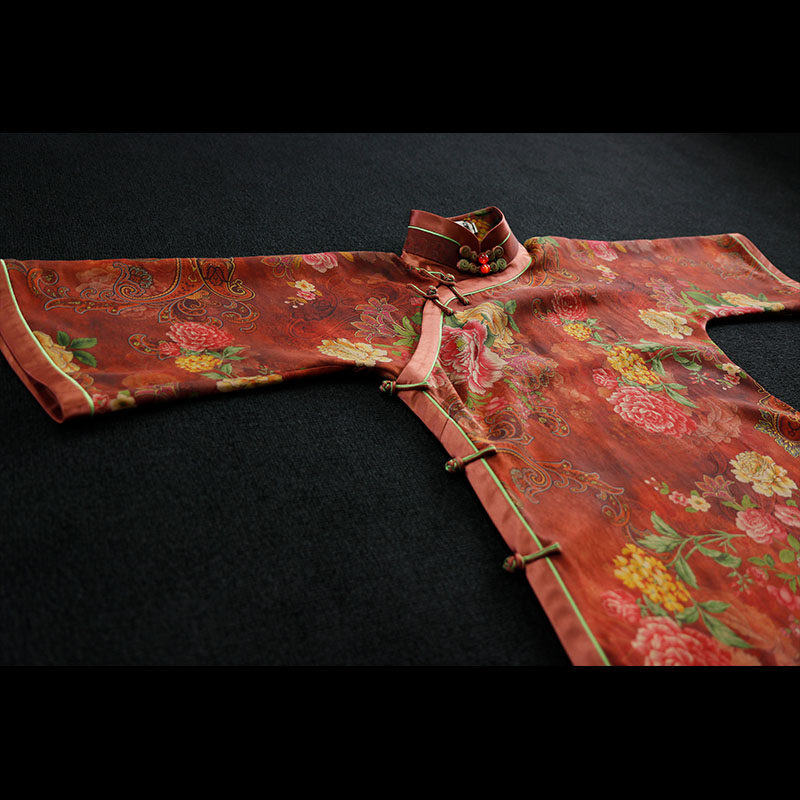 旧事旗袍盛夏现货一片片式无省宽松绢纺香云旗袍