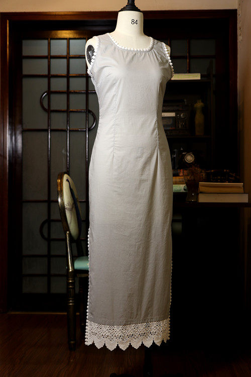 旧事旗袍 一寸灰衬裙 飞花衬裙 浅灰色 下摆大花边