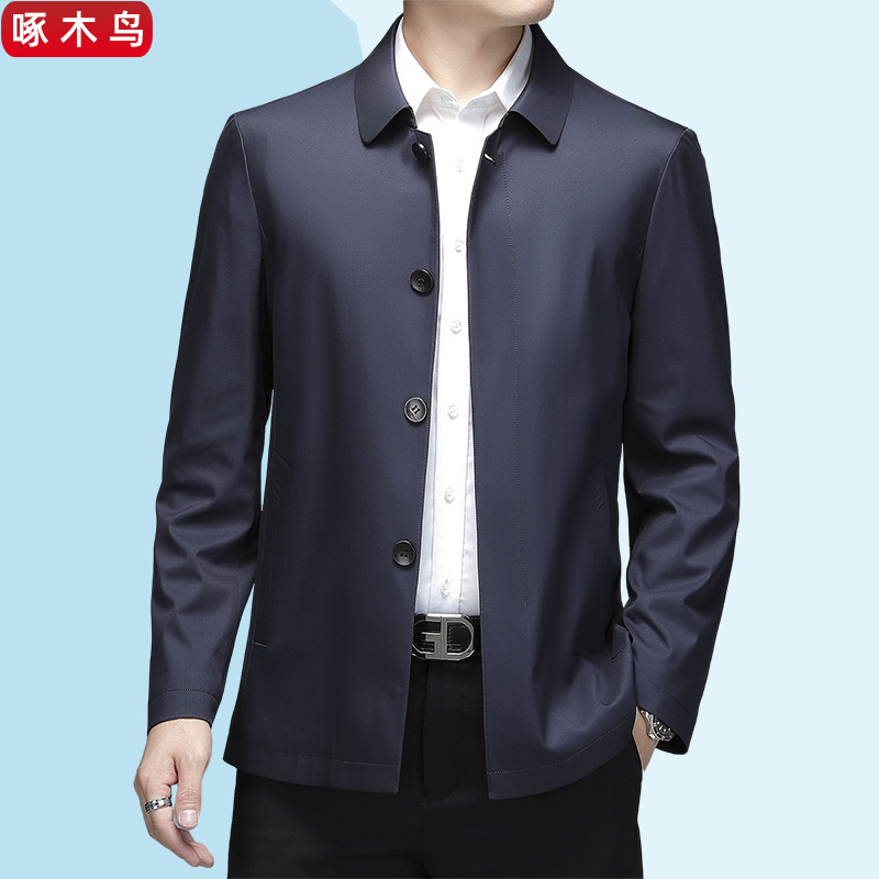 啄木鸟中老年扣子外套男薄款春秋爸爸装夹克2022春款中年商务上衣