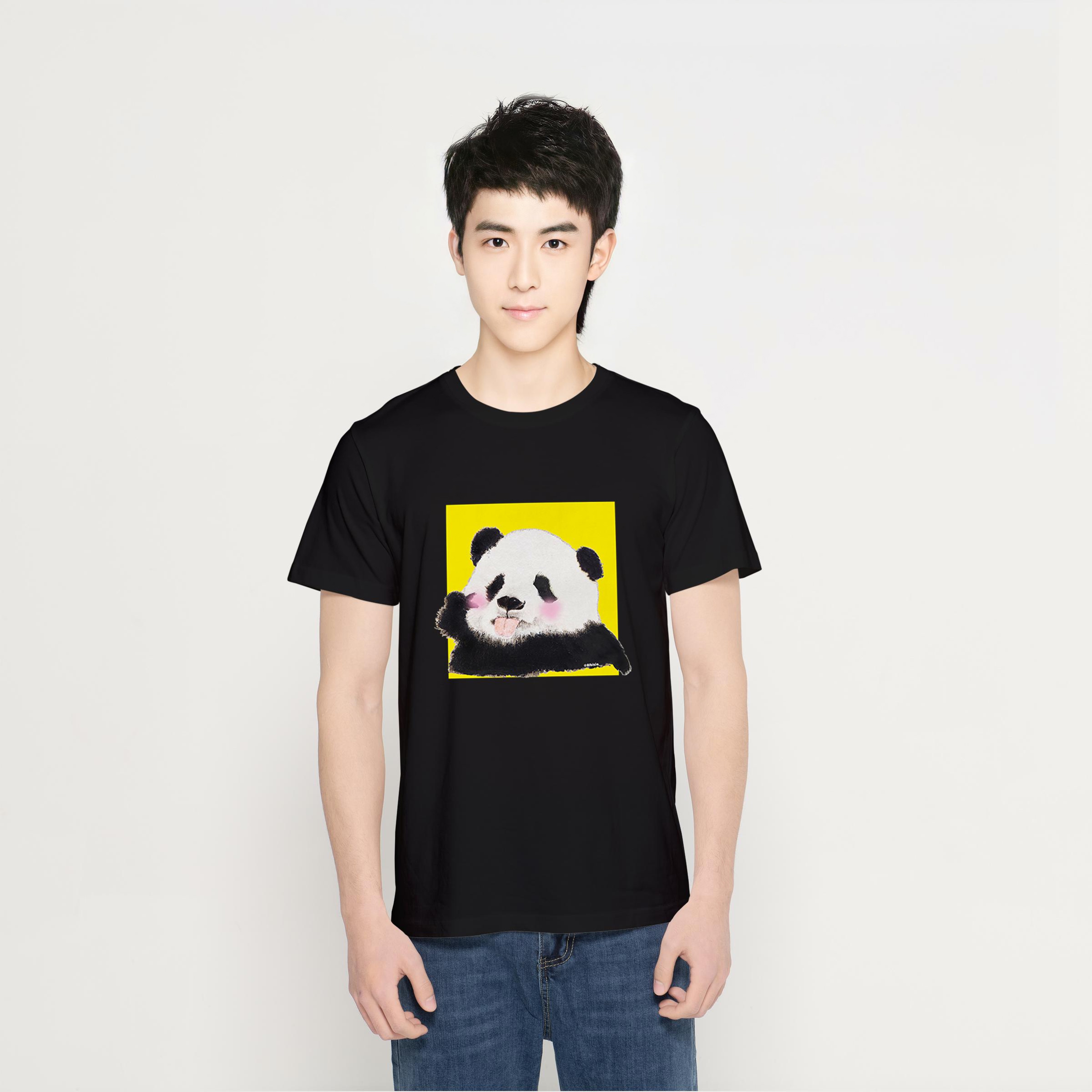 萌熊熊猫舌头图案一杠原创a1插画文化衫情侣t恤