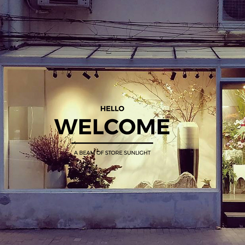 welcome欢迎光临服装店英文玻璃门贴纸防撞咖啡店橱窗装饰墙贴