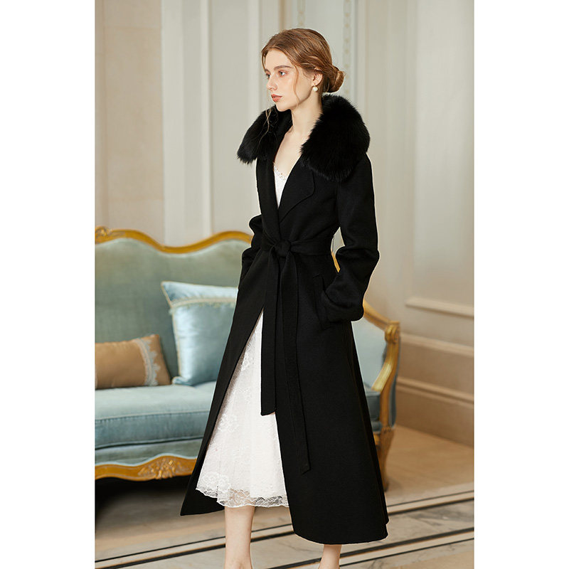 双面羊绒大衣女中长款狐狸毛气质修身收腰品牌高端手工羊毛呢外套