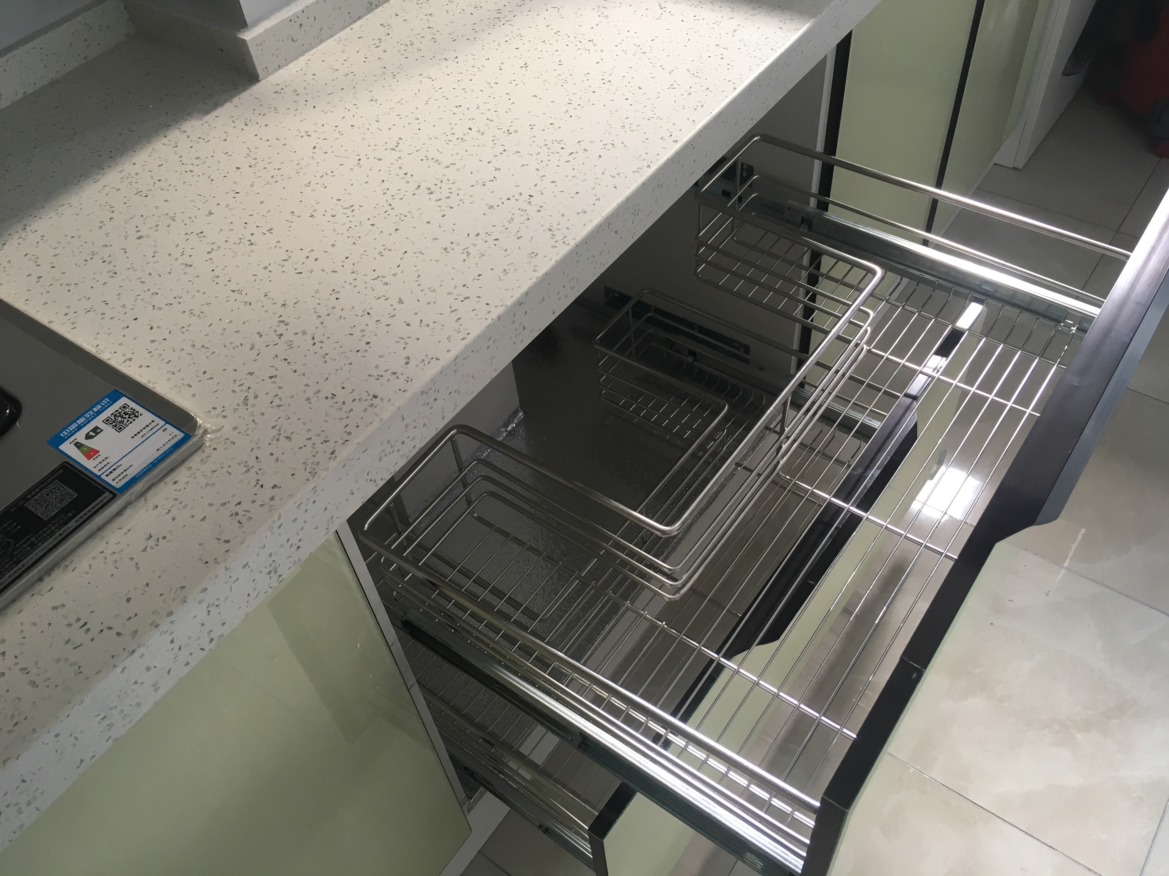 橱柜拉篮不锈钢双层水槽凹型缓冲抽屉式碗篮厨柜拉篮