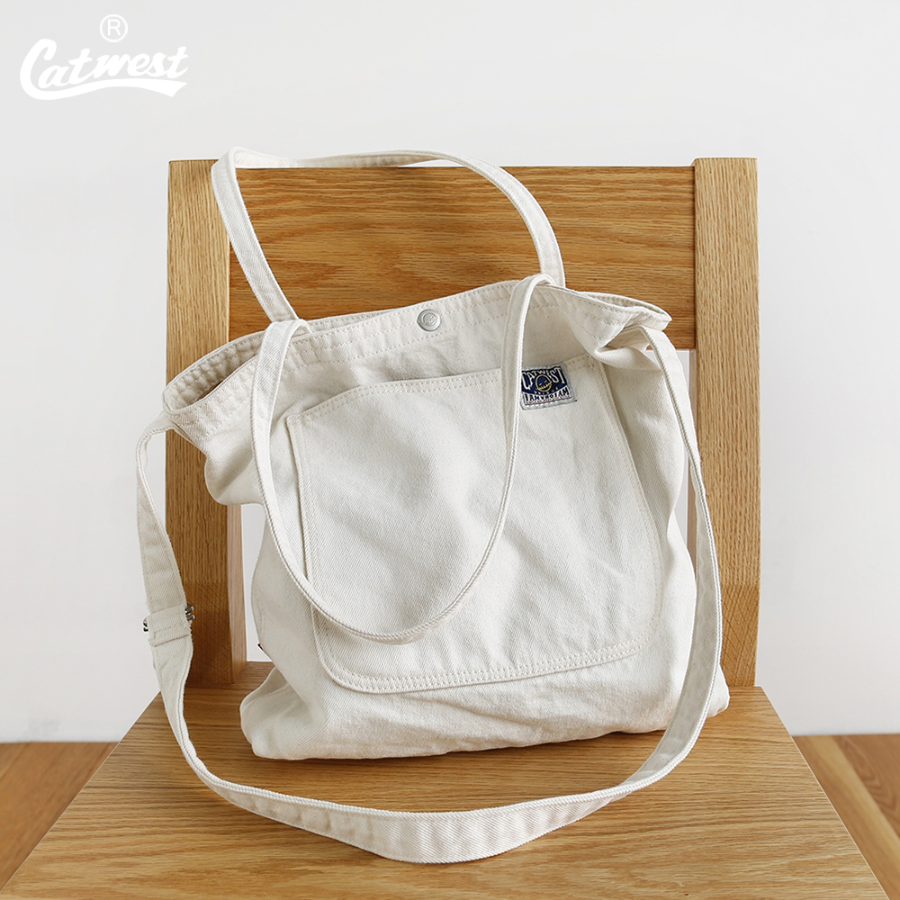 猫西CATWEST原创小众复古白色斜挎帆布包女夏文艺单肩包韩风背包