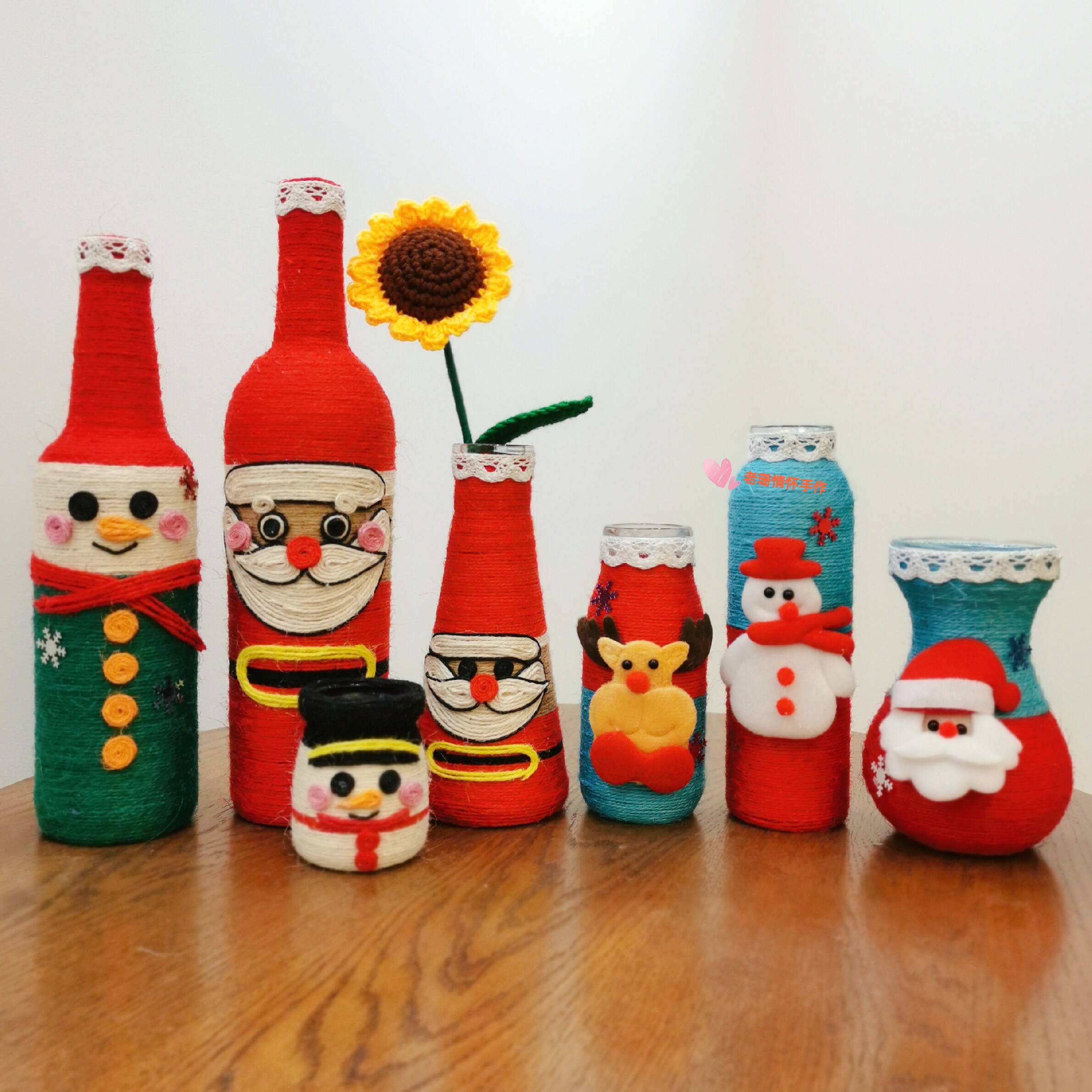圣诞节儿童新年环保花瓶装饰麻绳成品包儿童材料花瓶