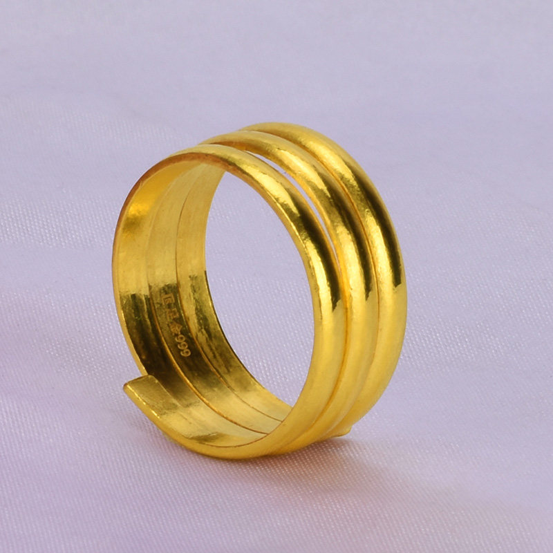 戒指足金蛇形实心24k黄金三环亮面半圆简洁手饰
