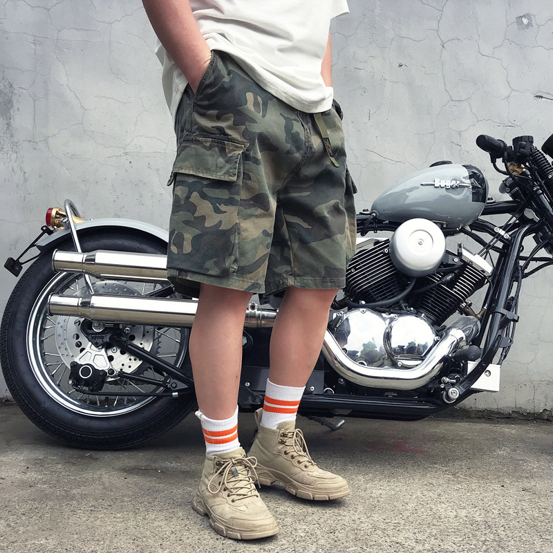 猪罗迷彩五分休闲日系短裤裤男工装机车欧美休闲裤
