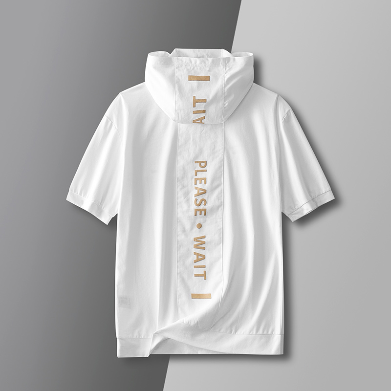 夏季薄款短袖卫衣男连帽宽松潮流印花休闲个性半袖T恤男潮牌外套