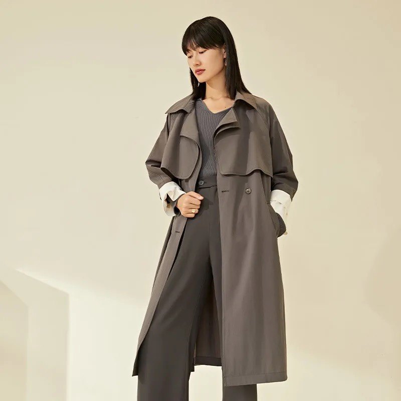 tkyshop女装新品中长纯色百搭风衣款式可选风衣