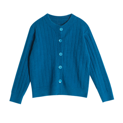 辛德瑞拉工作室蓝色针织开衫女秋冬显瘦复古港风宽松毛衣外套ins