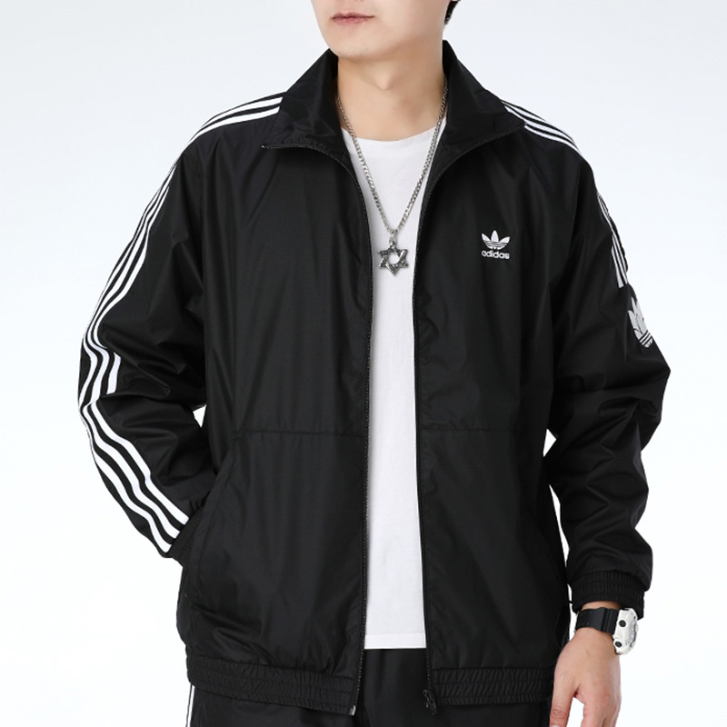 adidas迪达斯三叶草外套男官新款防风风衣立领休闲夹克运动茄克