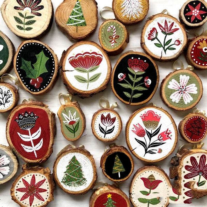 木片原木装饰原料木头材料手工diy画板春节白模填色