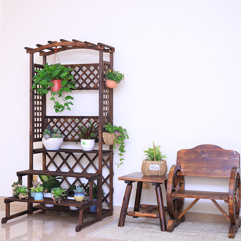 户外多层实木阳台花架阶梯防腐花架子碳化碳化木花架