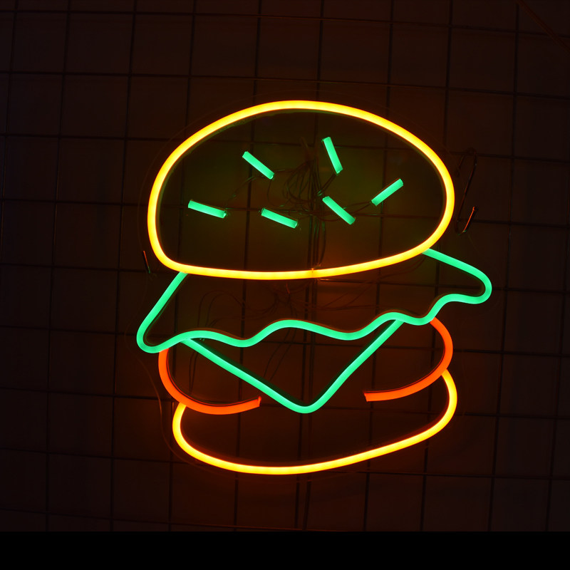 汉堡造型led柔性软管带发光字母ins风装饰背景墙复古霓虹灯包邮