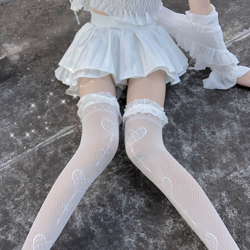 jk爱心白丝渔网甜美性感长筒筒袜lolita袜子长筒袜
