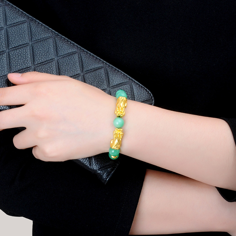 怡缘珠宝首饰999足金3d硬金貔貅玉珠手串女款转运珠黄金貔貅手链