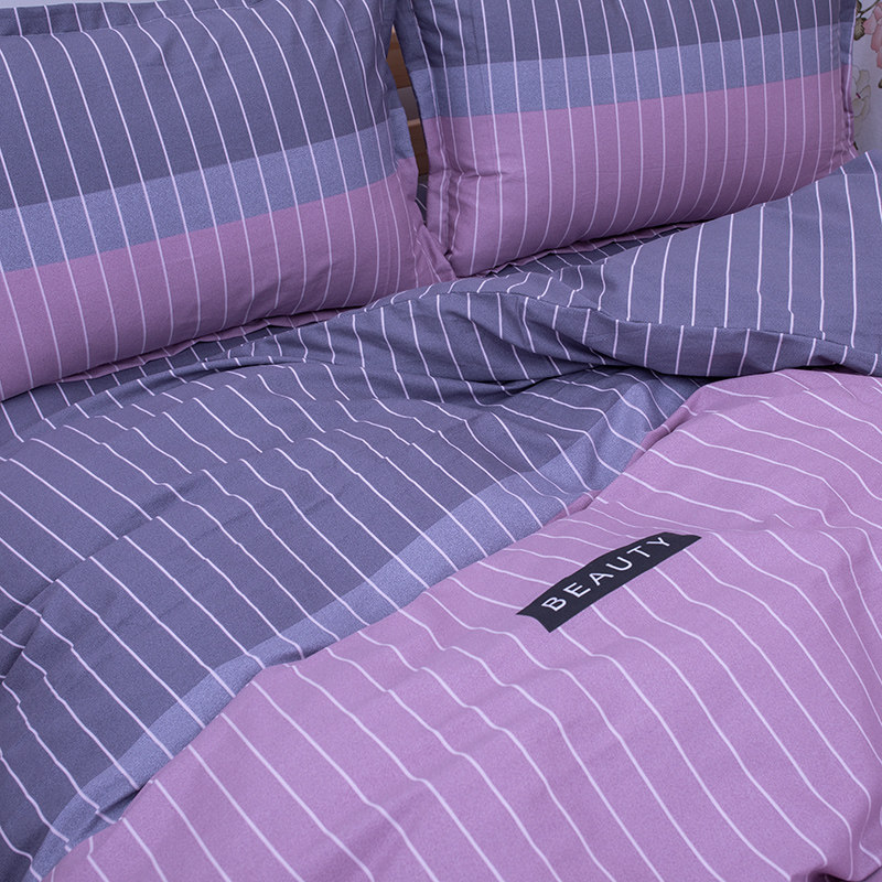 新品紫色条纹时尚床单单双人印花纯棉布床上用品被套可配三四件套