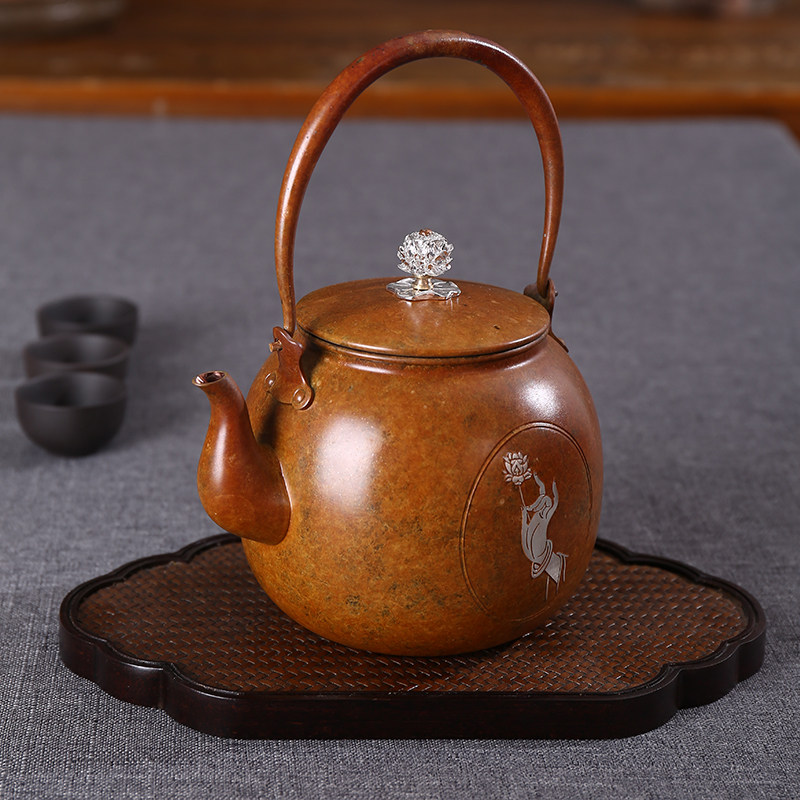 高温烤色复古包浆纯铜茶壶紫铜烧水壶日式铜壶茶壶