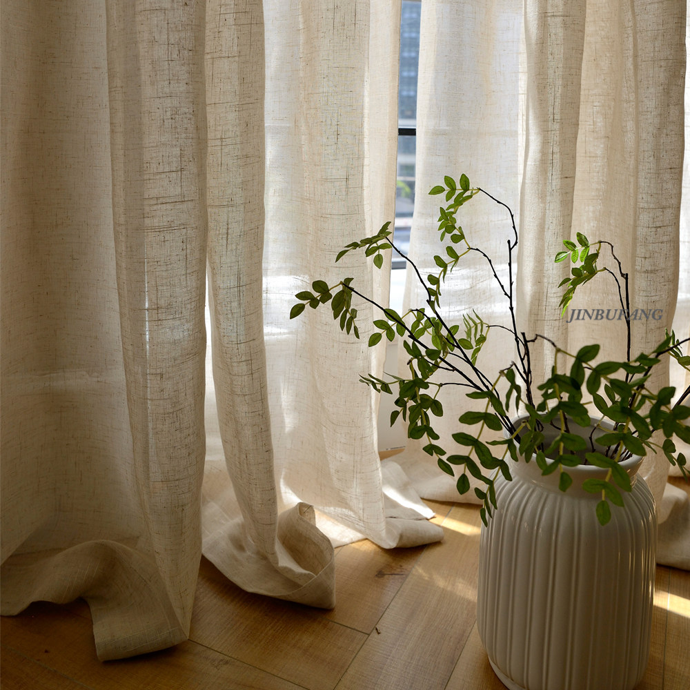 棉麻阳台卧室文艺遮光半麻纱半日式亚麻透光窗纱纱帘布料中式窗纱