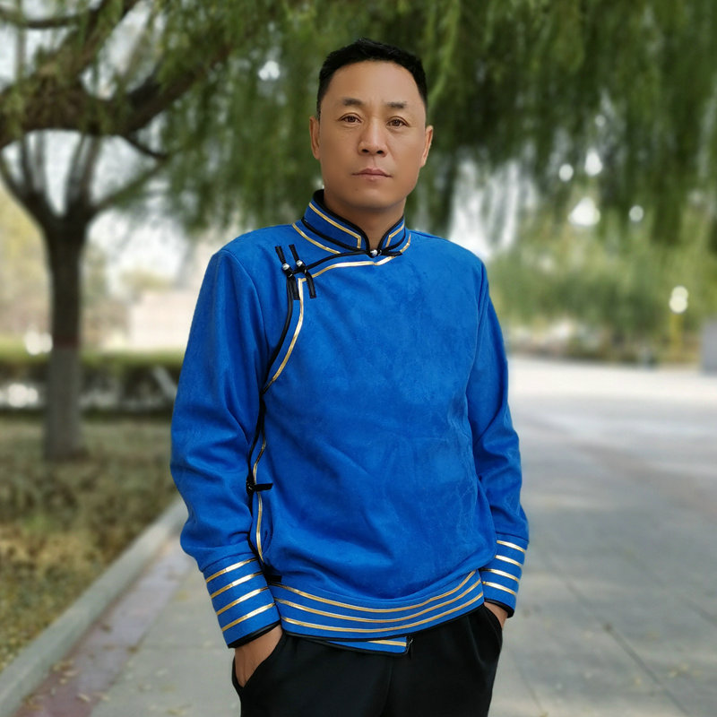 蒙古短款男士服仿鹿皮早春休闲纯色改良蒙族其他民族服装