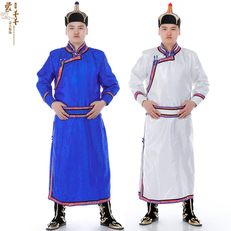 蒙古服装袍男成人白色民族演出舞蹈大合唱表演民族服装