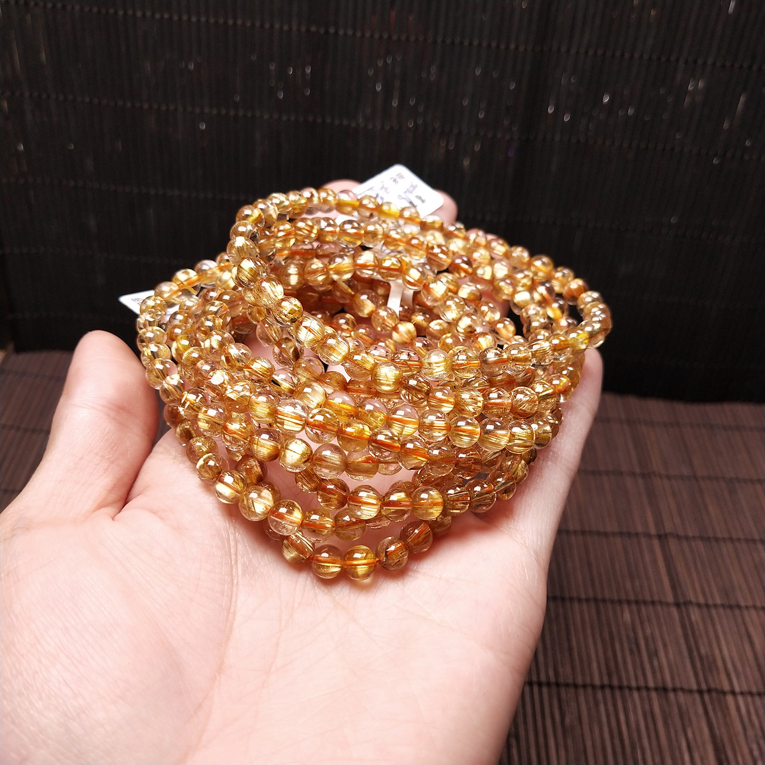 纯天金发手串三圈钛晶链板手链情侣晶多圈金钛手饰