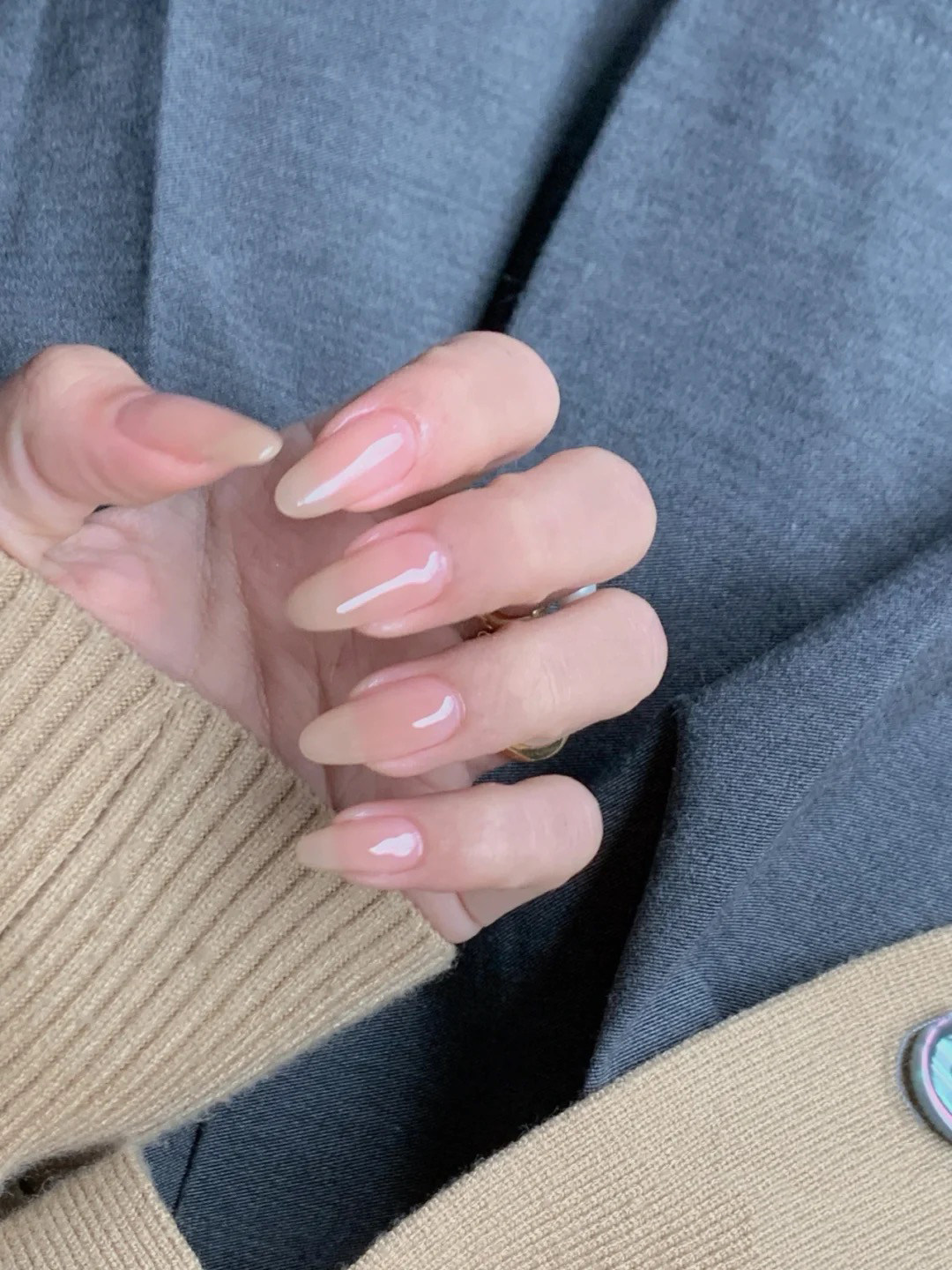 欧美辣妹穿戴指甲肉色甲片光疗延长温柔茶冻色甲油胶