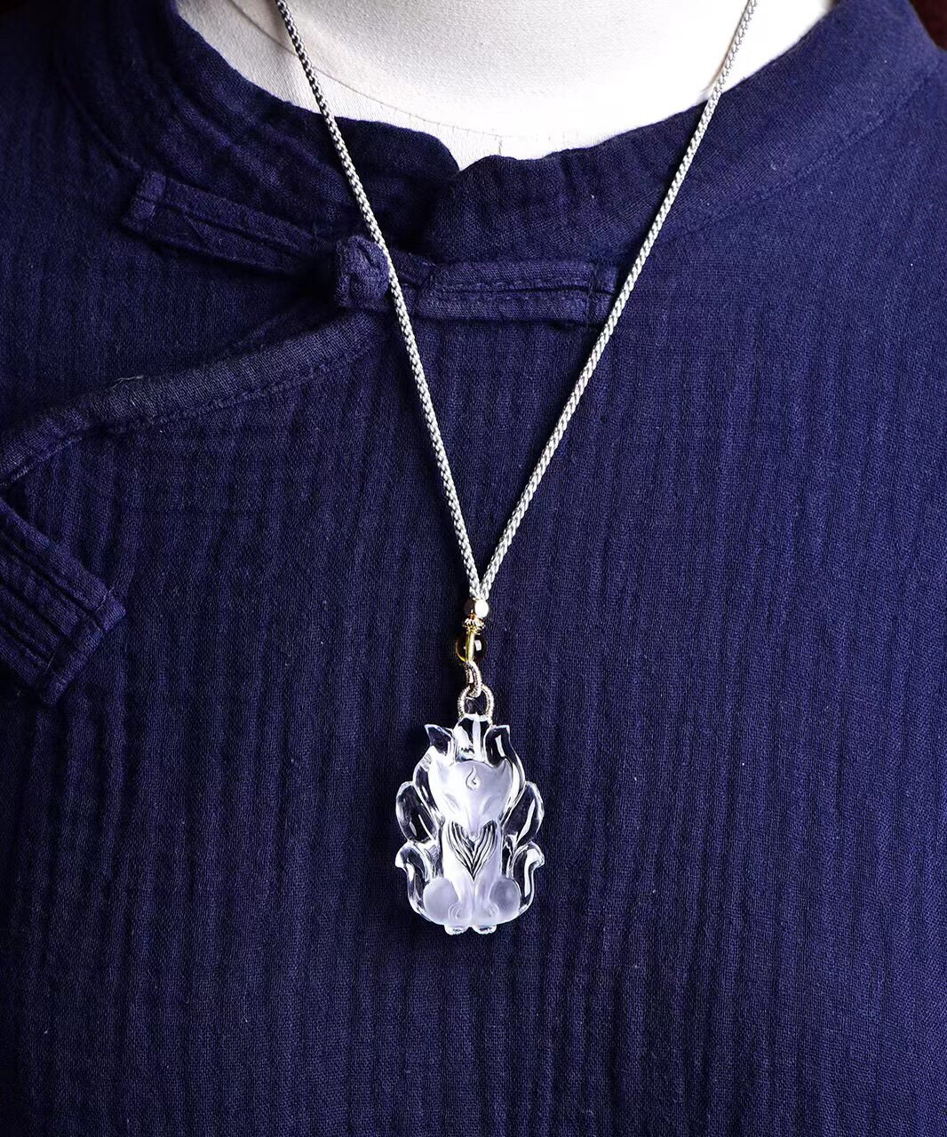 狐狸天然项链九尾狐锁骨挂件白狐九尾白水晶饰品项坠