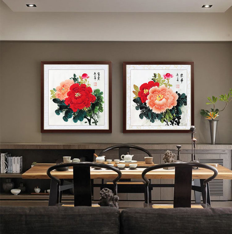 特惠手绘国画牡丹画纯手工小品斗方花开富贵卧室国画
