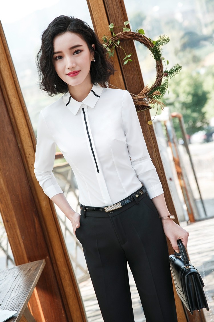 职业夏款长袖女士时尚衬衫衬衣白领工作服工装职业女裤套装