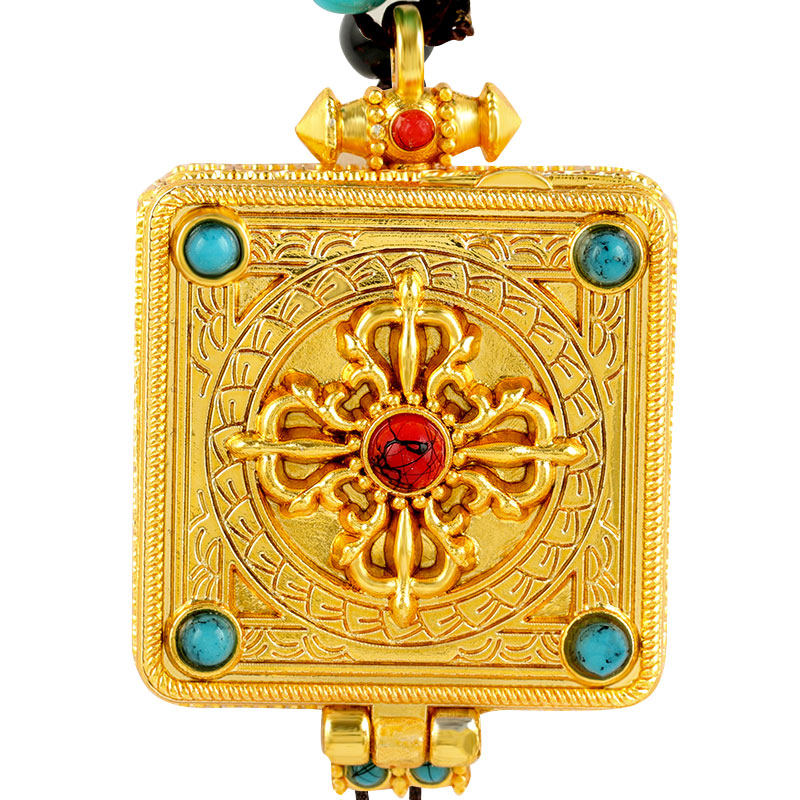 嘎乌盒藏式方形项坠吊坠坛城嘎乌十字金刚松石项坠