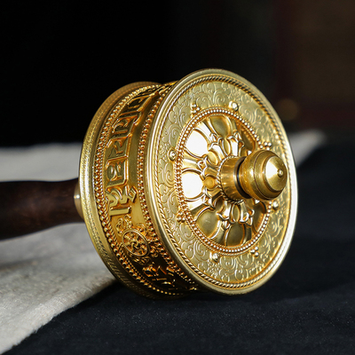 手摇转经轮家用纯铜观音心咒45万遍佛教转金桶西藏式手摇转经筒