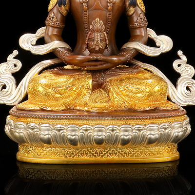 长寿佛佛像摆件密宗纯铜鎏金银居家供奉7寸佛堂用品藏传无量寿佛