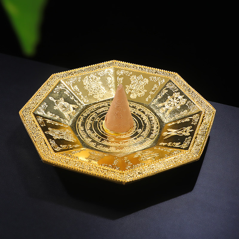 烟供盘八角形藏香香炉紫铜铜色塔香烟供食烟供家用香薰炉