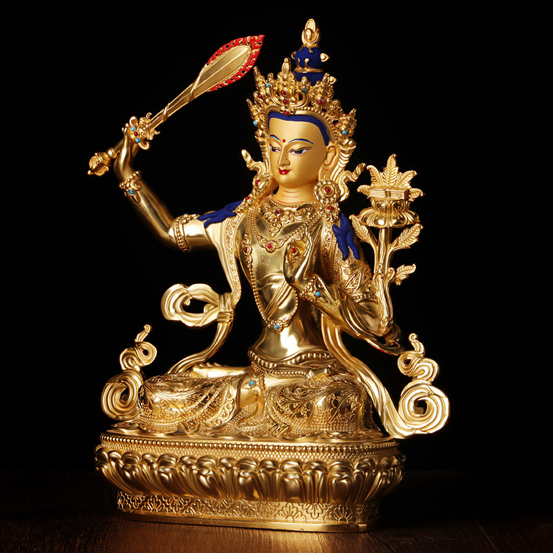 文殊普萨佛像 宗教佛具 精工全鎏金纯铜密宗佛像文殊普贤菩萨10寸