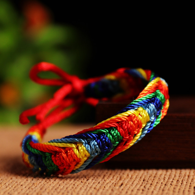 西藏佛具藏式风格五色线彩绳编金刚手链藏传佛教手链