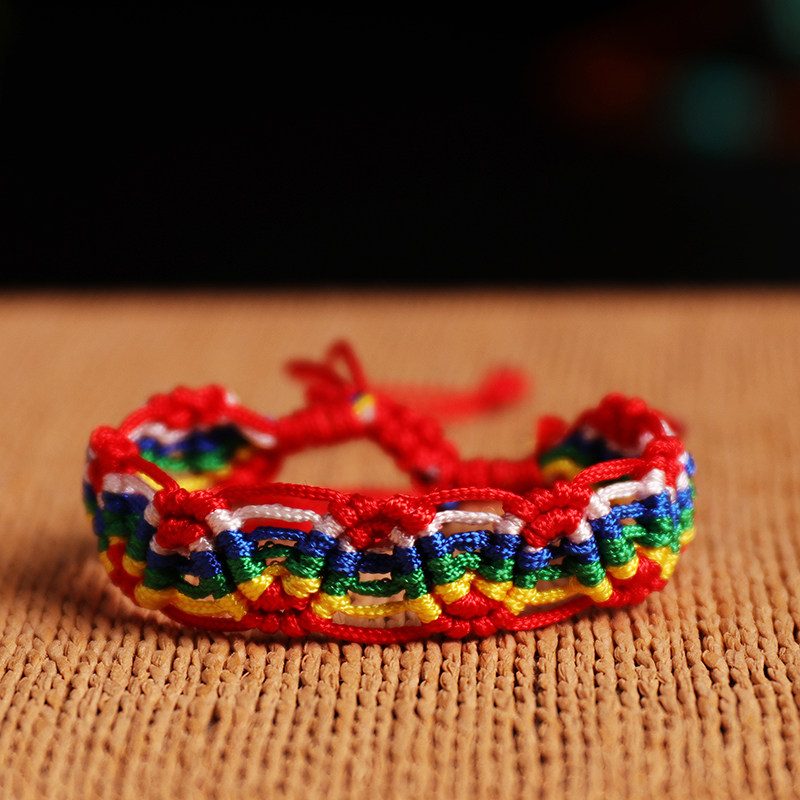 西藏佛教饰品色彩金刚结绳手链波浪形藏传佛教用品手链