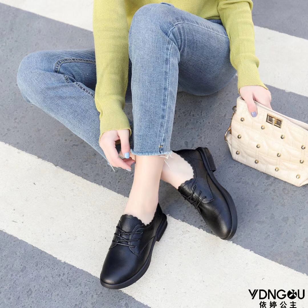 依婷公主女鞋2020春款跟单百搭真皮单鞋