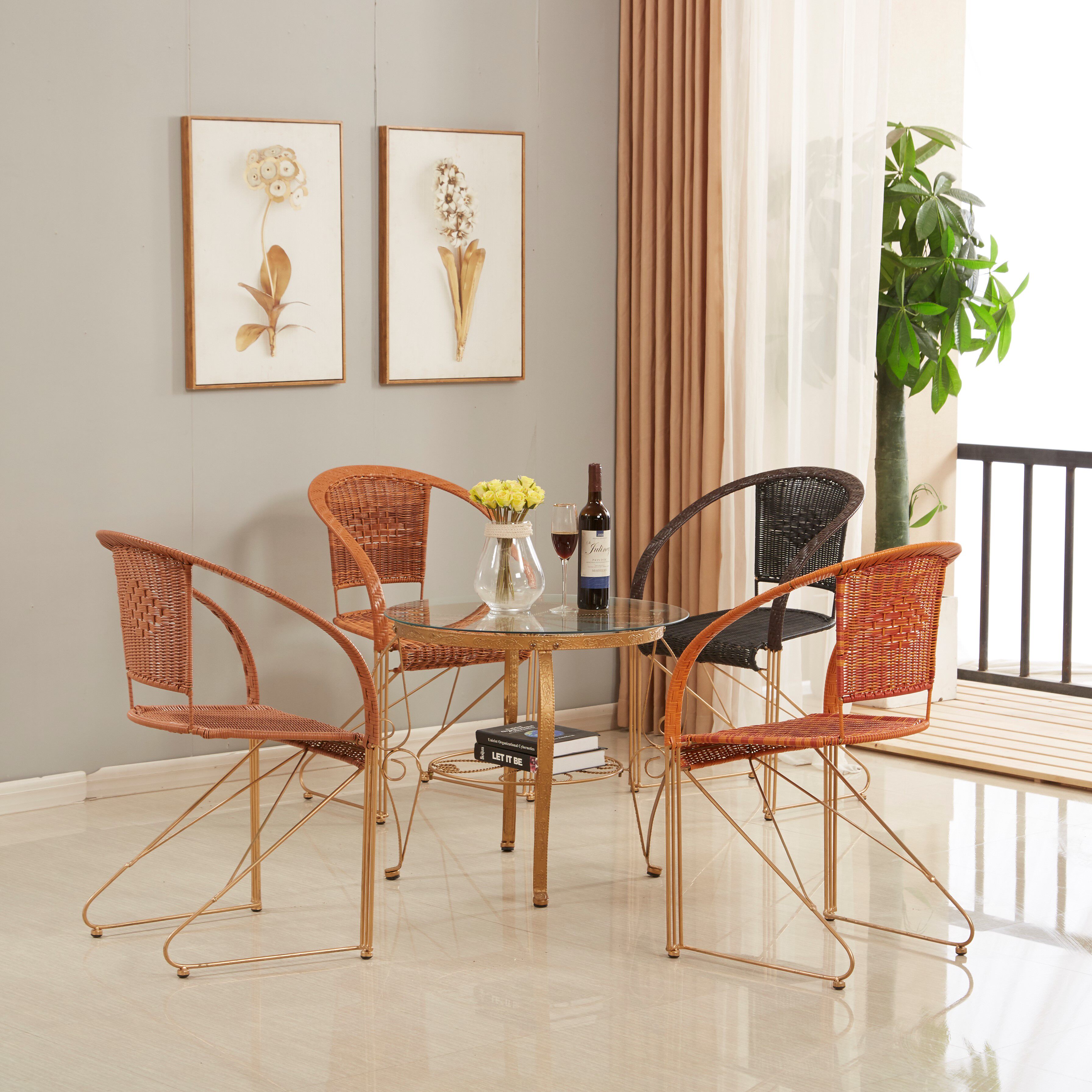 藤椅 单人办公椅电脑椅藤编铁艺户外阳台休闲桌椅麻将靠背弹跳椅