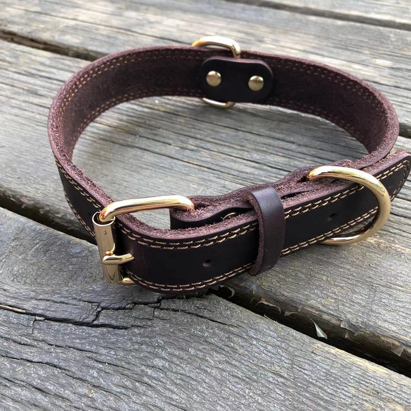 30宽牛皮狗脖套中大型犬遛狗项圈头层牛皮宠物脖圈不勒脖子颈圈