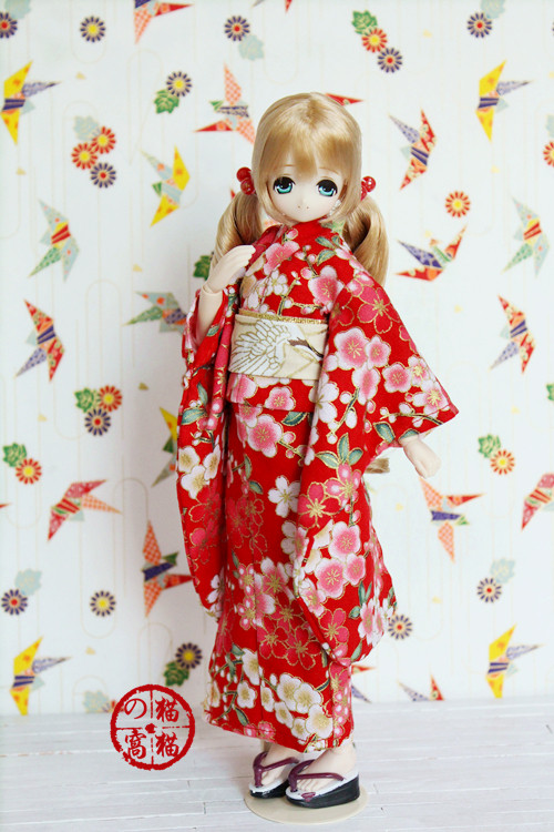 樱花佳娃丽佳ob小布momoko和服烫金猫猫红色bjd娃娃