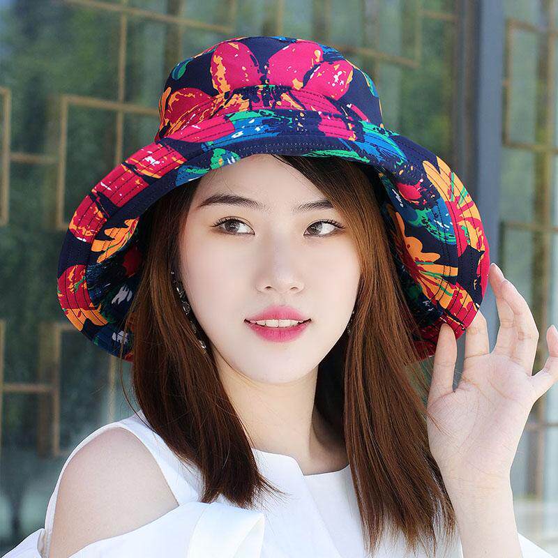 新款春夏女帽韩版盆帽亮印花渔夫时装盆帽布帽帽子