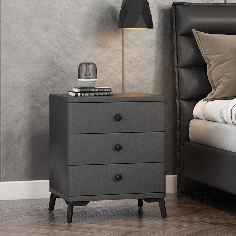 轻奢床头柜高款简约现代高端真皮意式北欧卧室床头柜