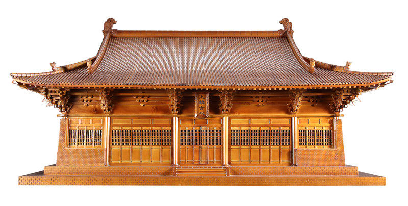 中式木雕家居摆件仿古建筑模型大雄宝殿沙盘软装木雕