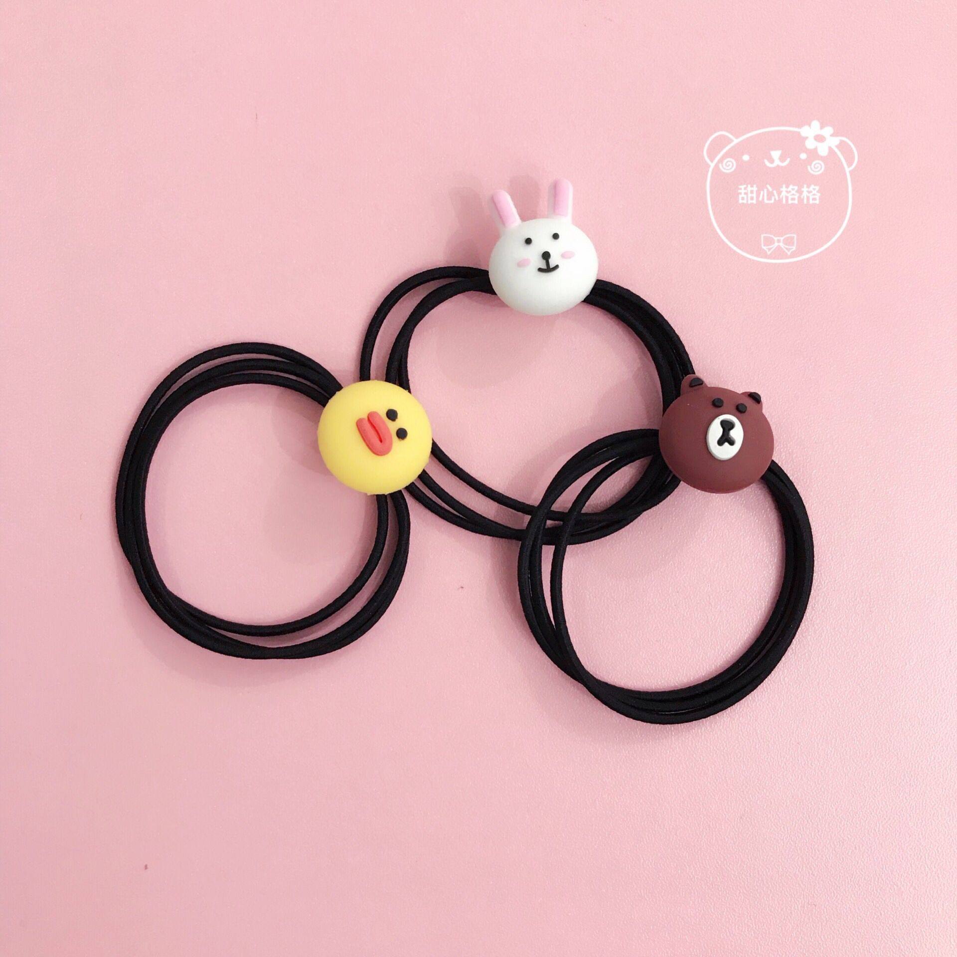 韩国原宿可爱卡通小动物小熊兔子发圈发绳头绳高弹力发饰