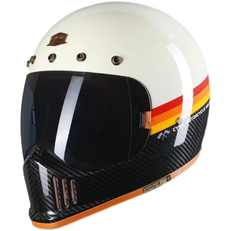 头盔cyril赛罗碳纤维摩托车复古四季男女夏季机车街摩托车头盔